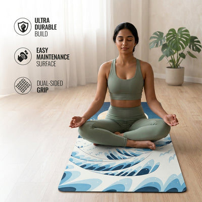 PU Printed & Natural Rubber Yoga Mat - 6mm, Japanese Wave