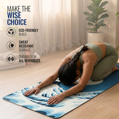 PU Printed & Natural Rubber Yoga Mat - 6mm, Japanese Wave
