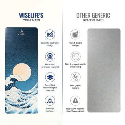 PU Printed & Natural Rubber Yoga Mat - 6mm, Japanese Wave