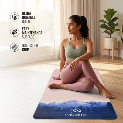 PU & Natural Rubber Yoga Mat - 6mm, Mountain Peace