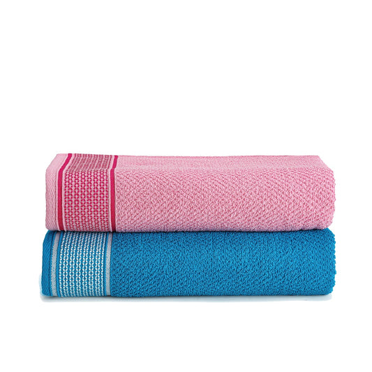 Bath Towels 500 GSM- Sea Blue & Raspberry Pink