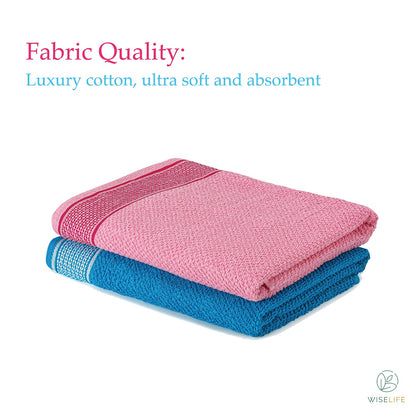 Bath Towels 500 GSM- Sea Blue & Raspberry Pink
