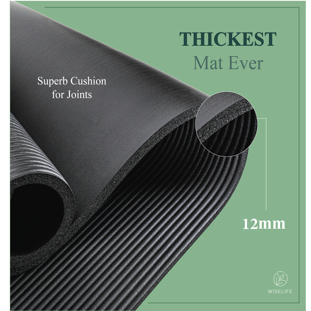 Thick Comfort foam NBR 12mm Yoga Mat + Carry Strap – Black