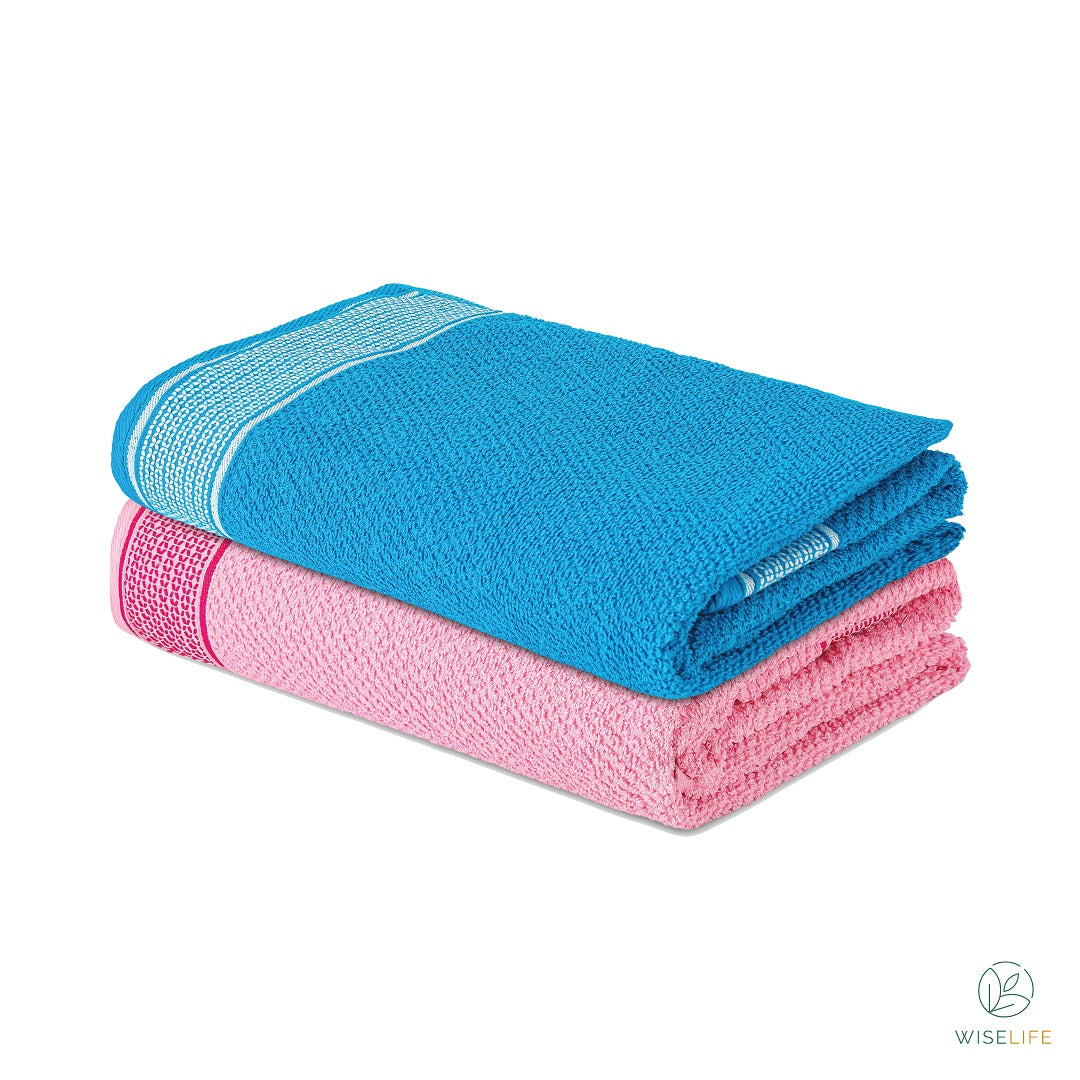 Bath Towels 500 GSM Sea Blue Raspberry Pink wiselife.in