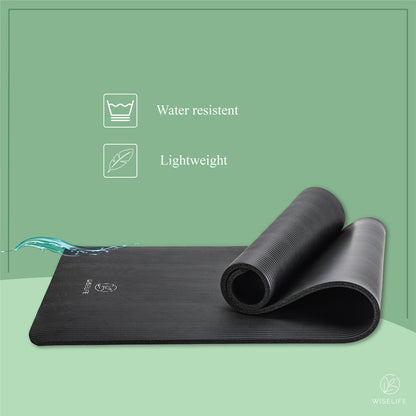 Thick Comfort foam NBR 12mm Yoga Mat + Carry Strap – Black